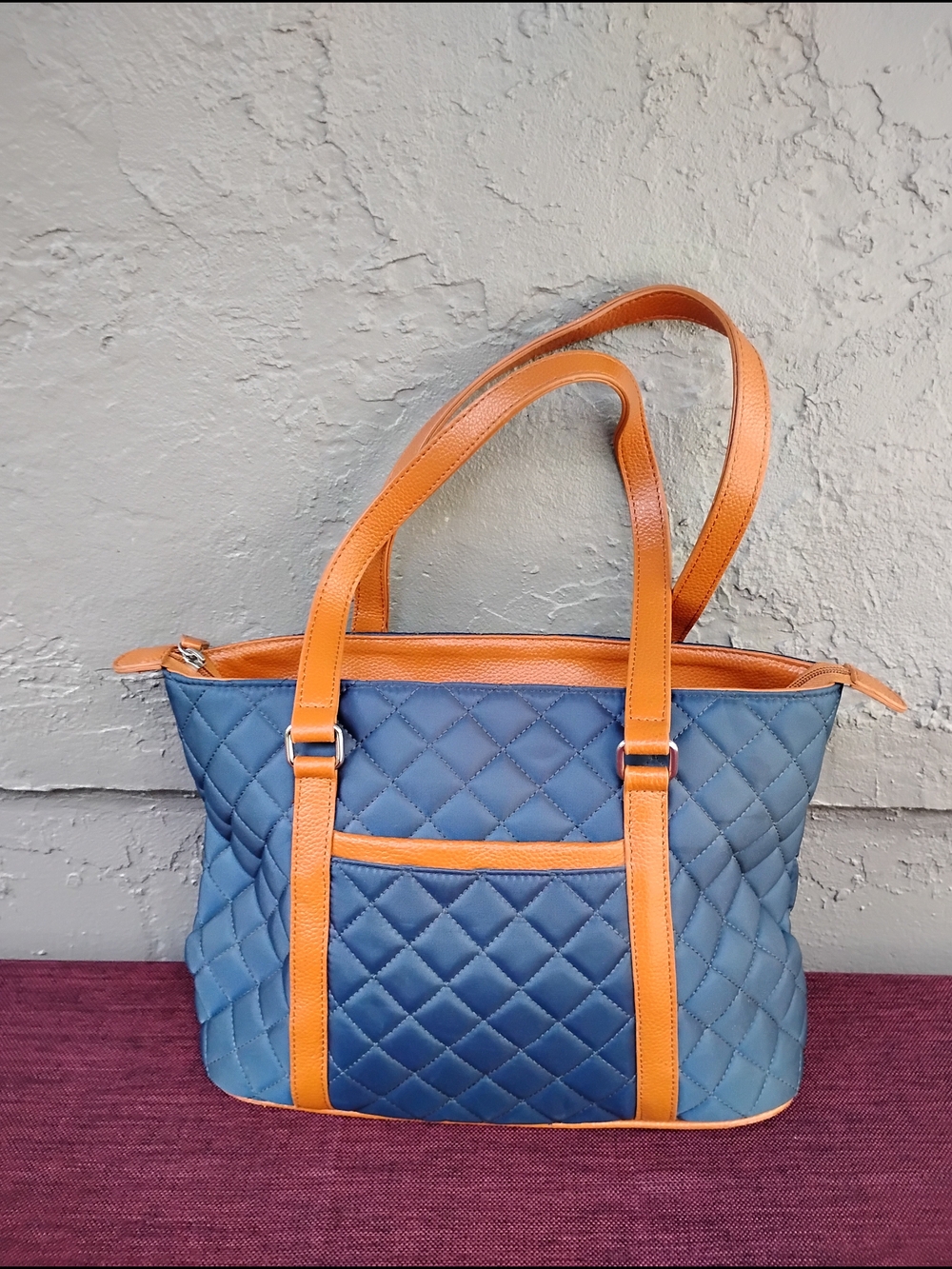 Quilted Blue and Tan Tote Bag Appleseed's Women Bags